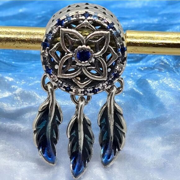 Dreamcatcher Feather Charm S925 Sterling Silver Dangle Bracelet Bohemian Tribal - Picture 3 of 9